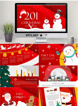 两个圣诞雪人背景的圣诞节PPT模板.pptx[共14张]