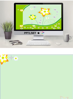 绿色卡通花朵背景幻灯片模板.ppt[共2张]